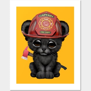 Cute Black Panther Cub Firefighter Posters and Art